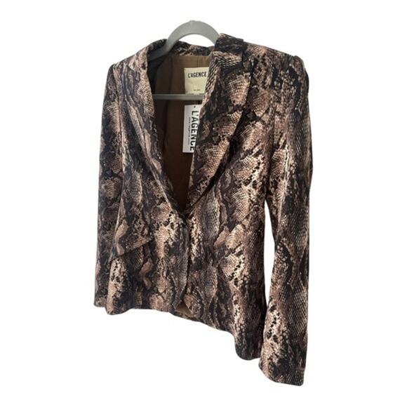 L’ AGENCE Chamberlain Python Print Single Breasted Blazer Jacket Brown Size 2 - Picture 5 of 16